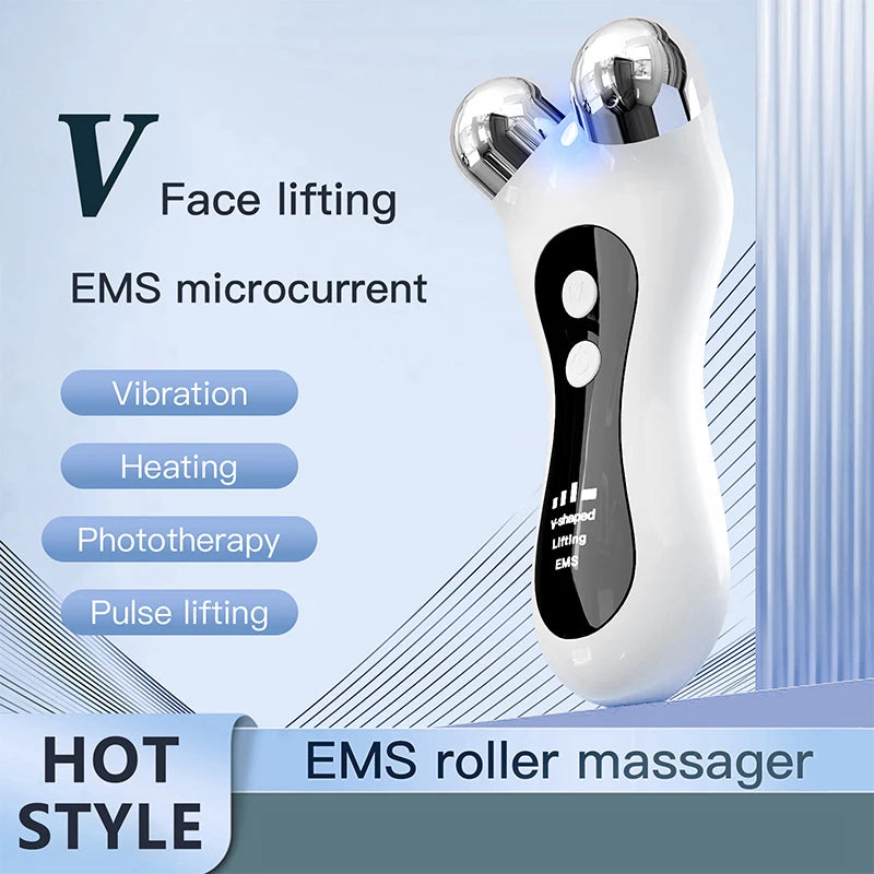 Portable V-Face Lift Roller – EMS Microcurrent Facial Tightening Massager