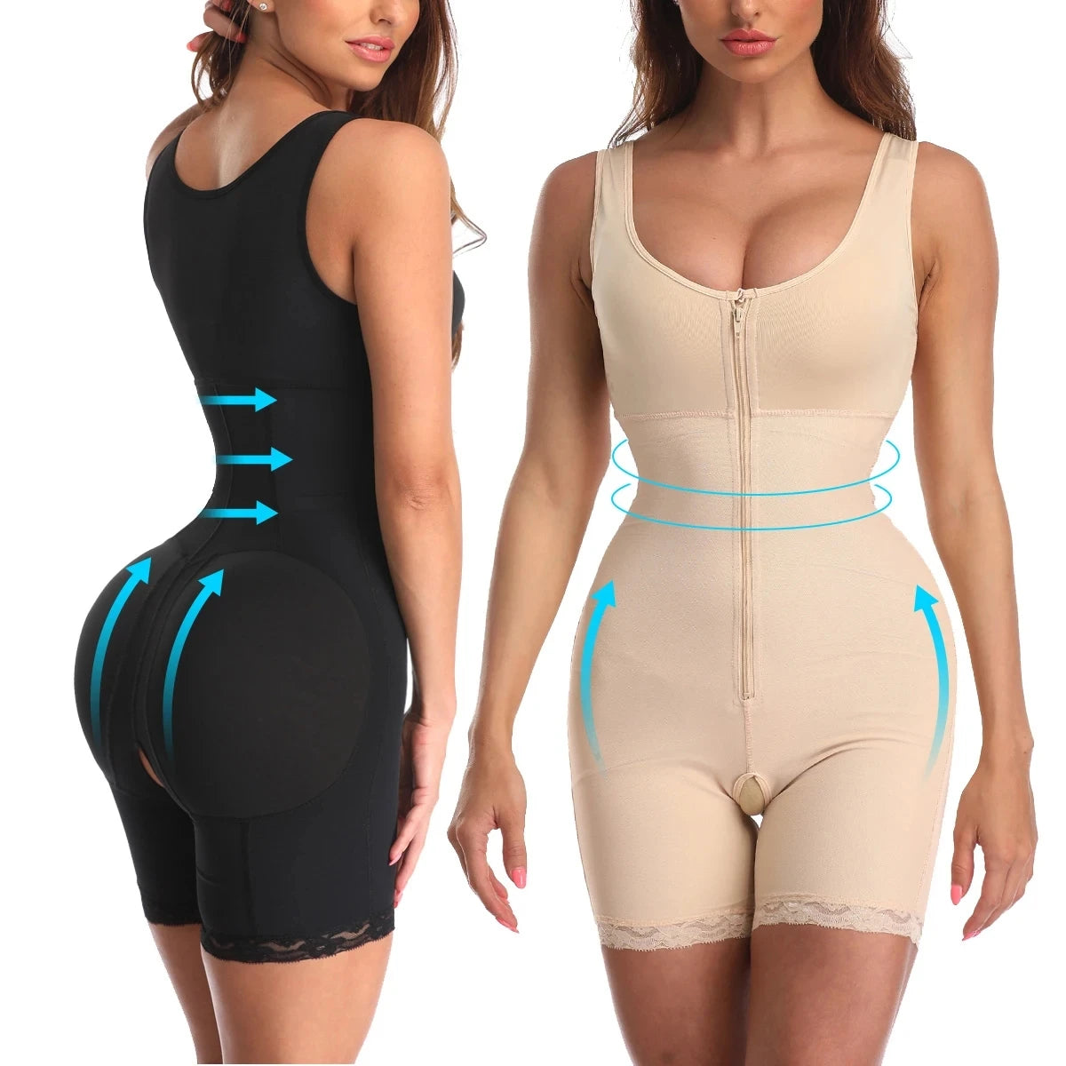 Zip & Lace Body Sculpting Shaper – Waist Cincher, Butt Lifter & Full-Body Control | S–6XL