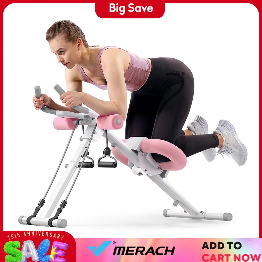 MERACH Ab Machine Adjustable Trainer Workout Foldable Knee Protection Abdominal Exercise Machine Core Ab Exercise System Trainer