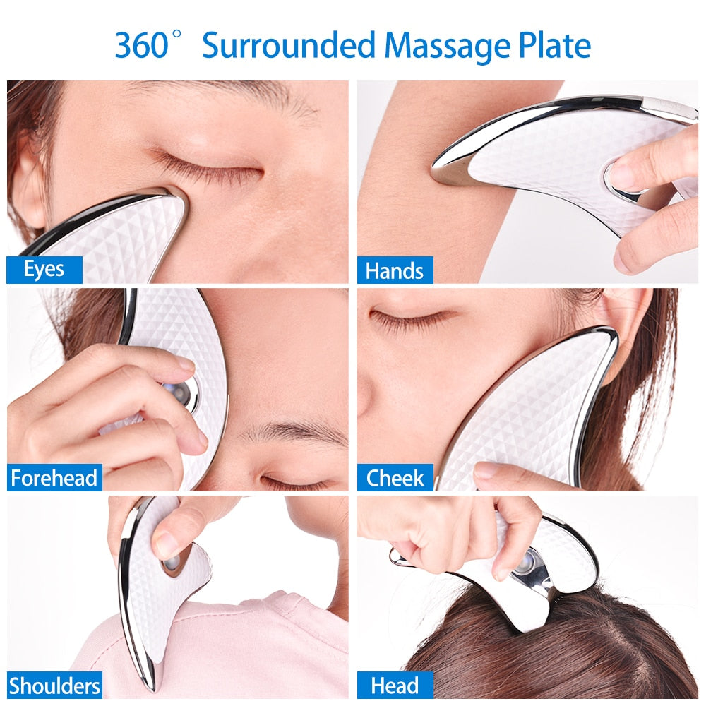 Electric Facial Scraper Red Blue LED Light Face Lift Devices GuaSha