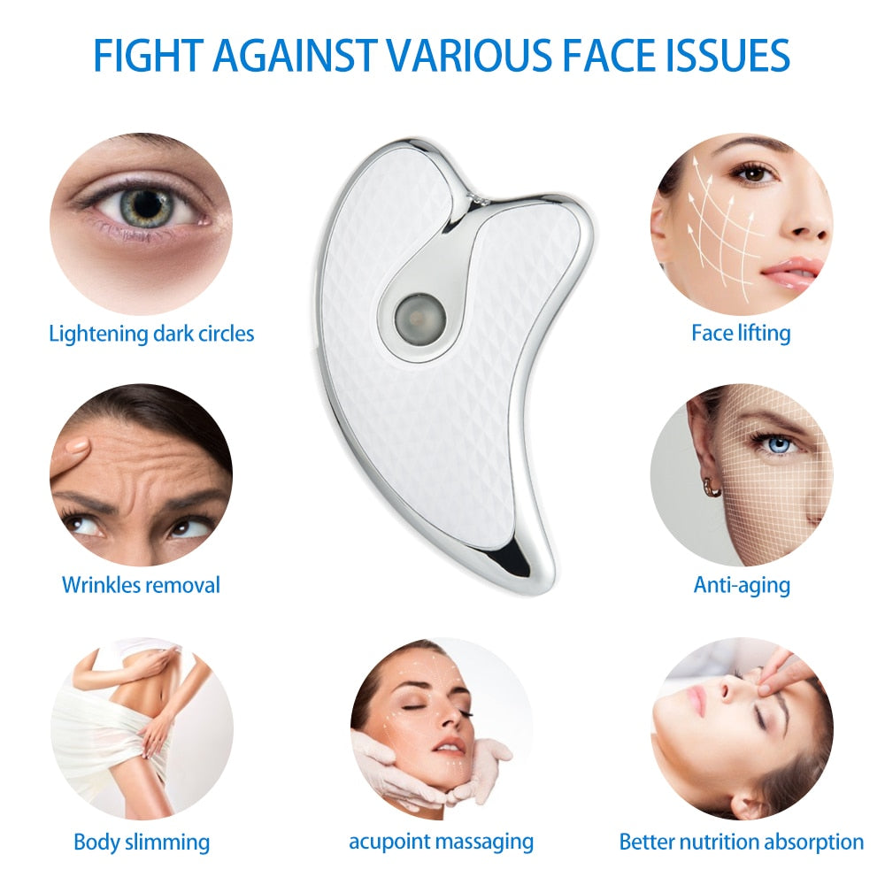 Electric Facial Scraper Red Blue LED Light Face Lift Devices GuaSha