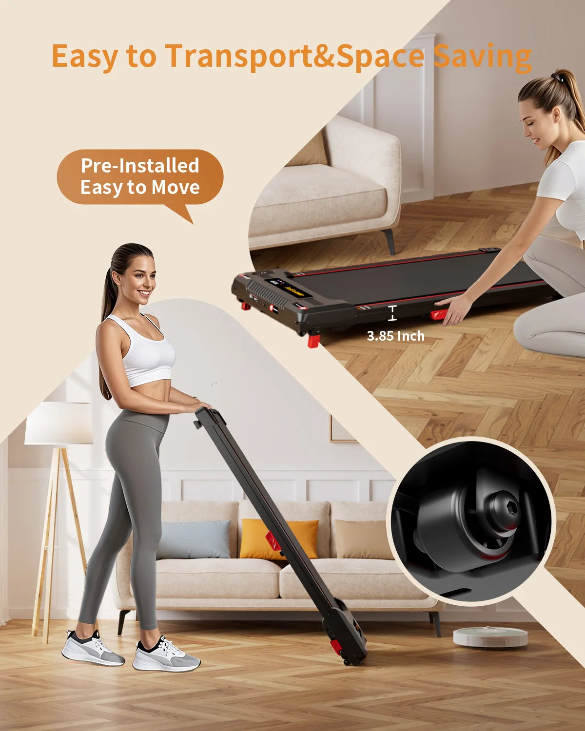 Under Desk Treadmill, Incline Walking Pad Treadmill 330lbs Capacity, 2.5HP Portable Treadmills for Home
