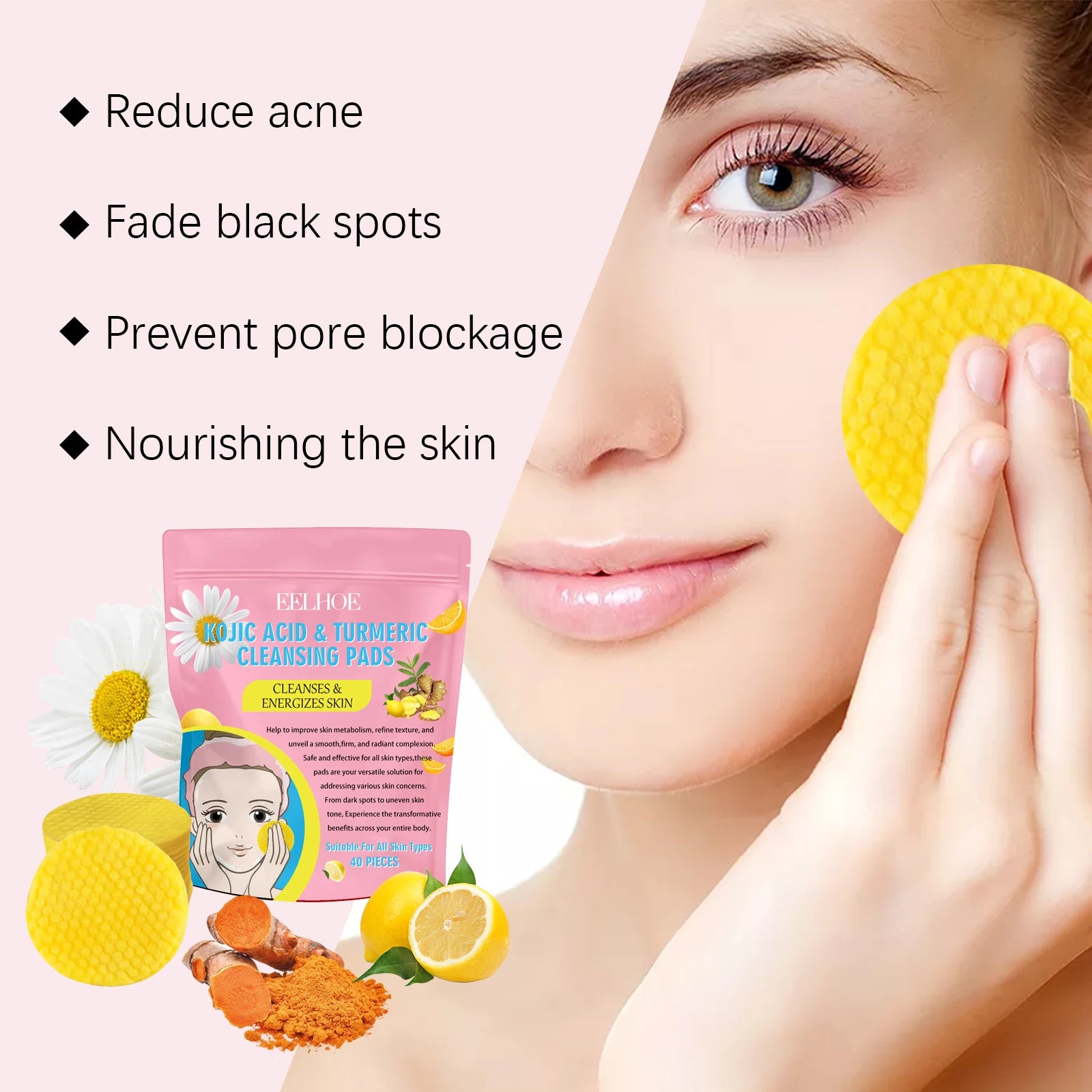 Gentle Turmeric & Kojic Acid Facial Pads – Deep Cleanse, Fade Spots, Control Oil