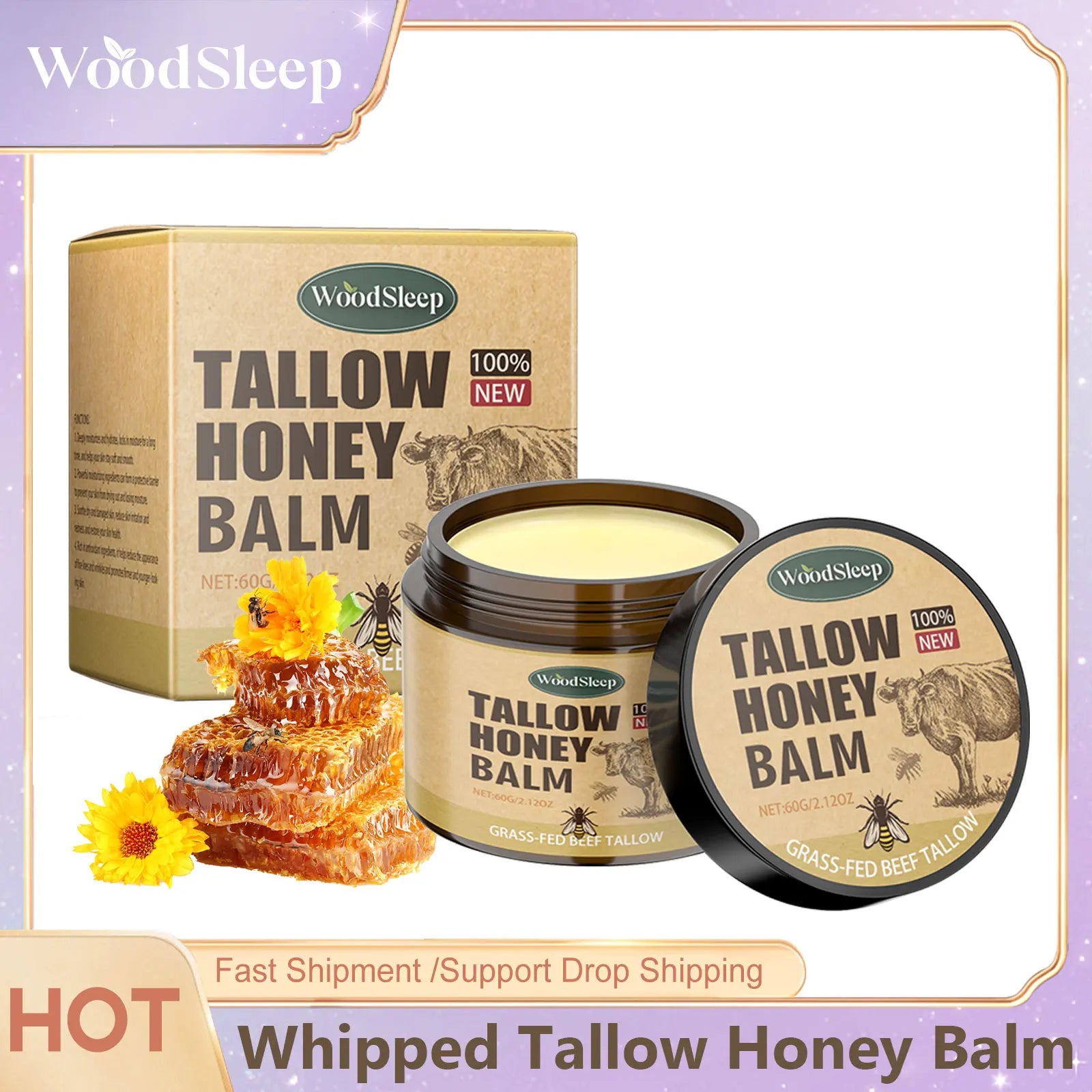 Organic Whipped Tallow & Honey Moisturizer – Grass-Fed, Fast-Absorbing Skincare for Healthy Glow