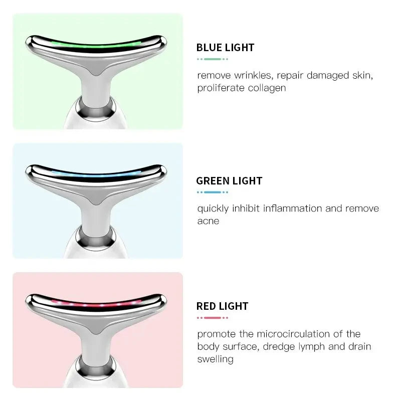 Skin Rejuvenation Device, 3-Color LED Facial and Neck Massager Machine