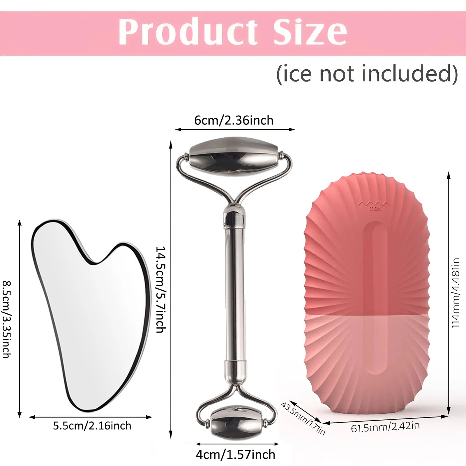 3-in-1 Ice Facial Roller & Gua Sha Set – Cooling Stainless Steel Roller + Ice Mold for Skin Tightening & Glow