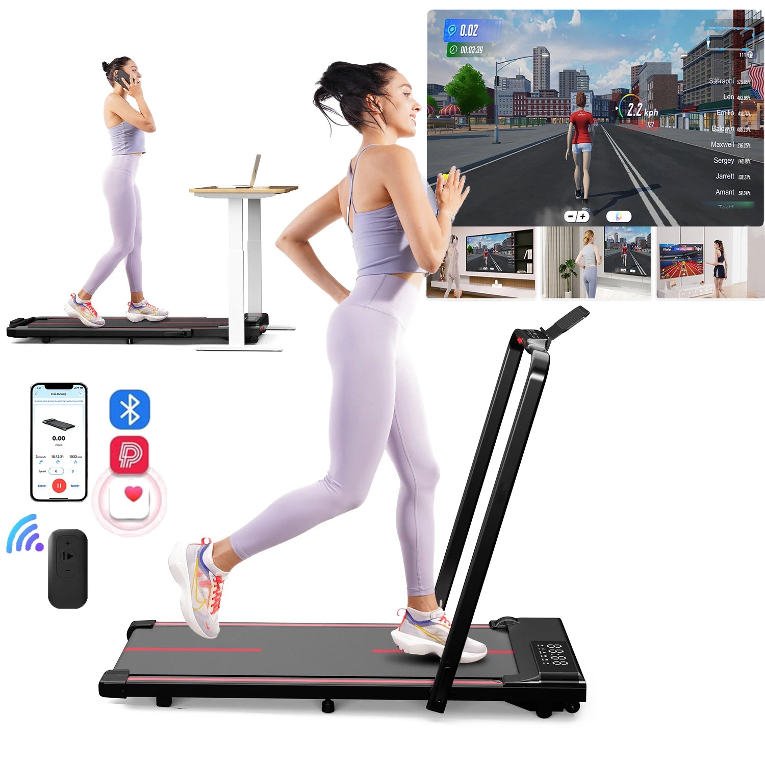 3 in 1 Walking Pad Treadmill, 300 Weight Capacity Foldable Treadmill Low Noise Under Desk Treadmills