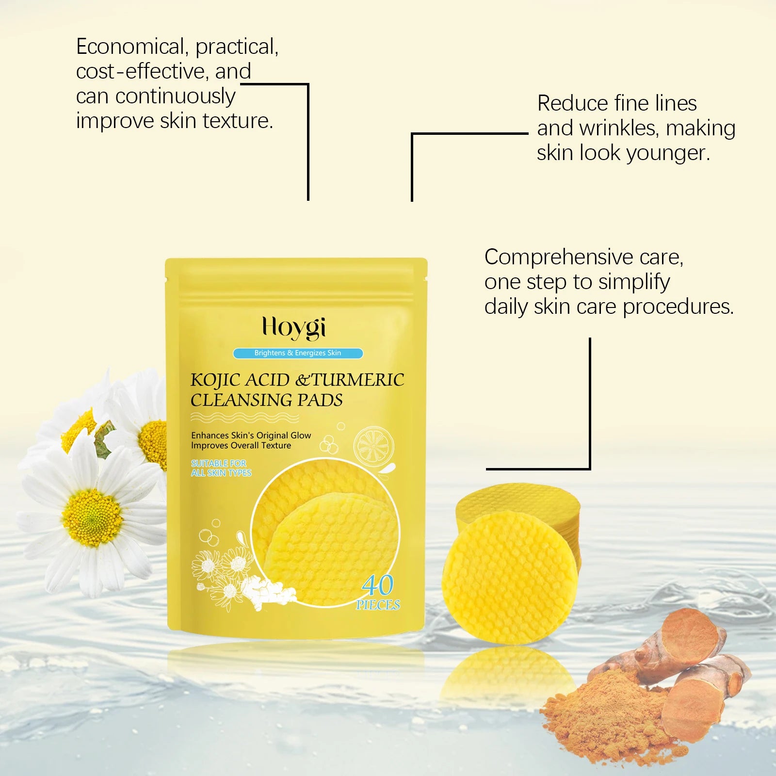 Gentle Turmeric & Kojic Acid Facial Pads – Deep Cleanse, Fade Spots, Control Oil