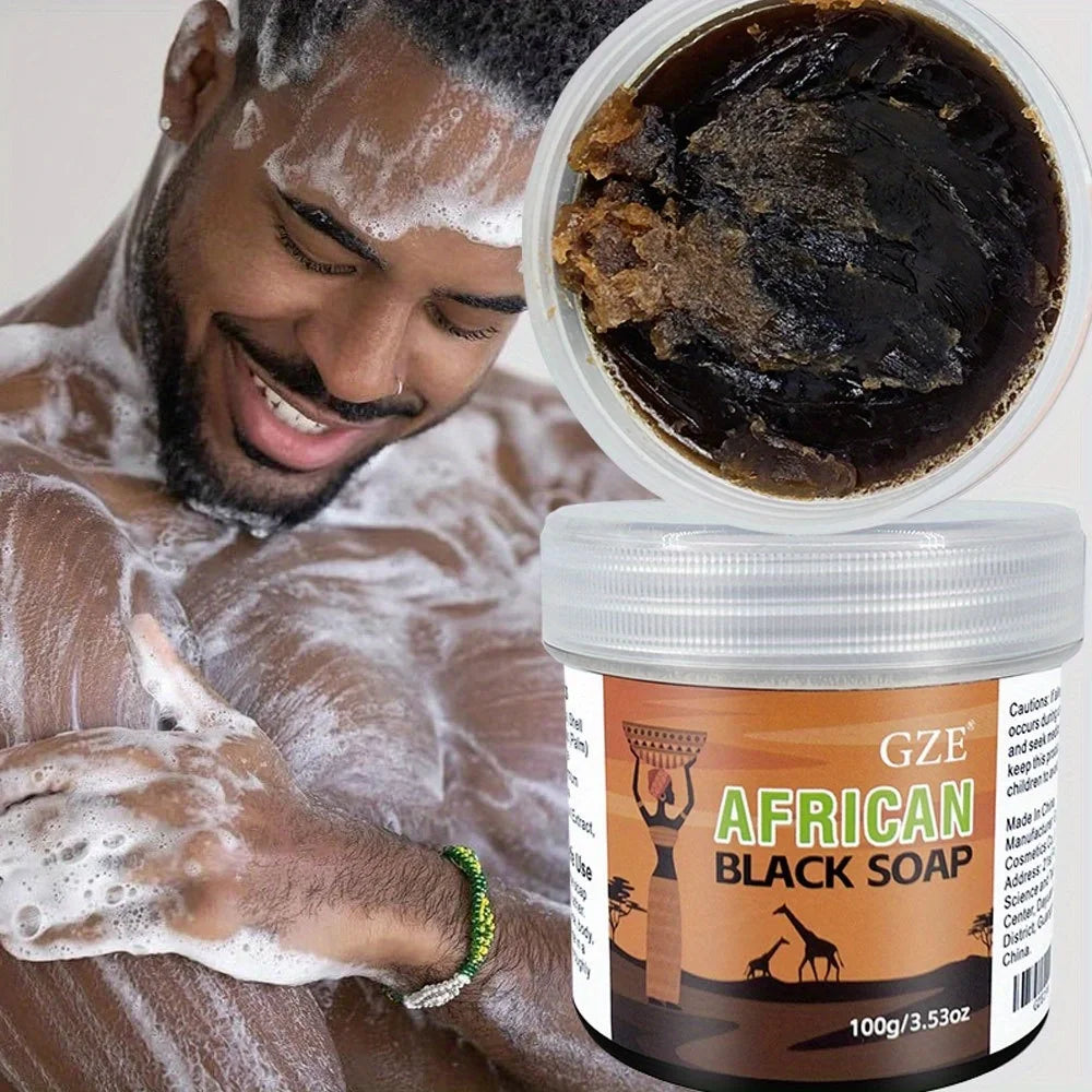 GlowTrio™ African Black Soap – 3-in-1 Cleanser for Face, Hair & Body