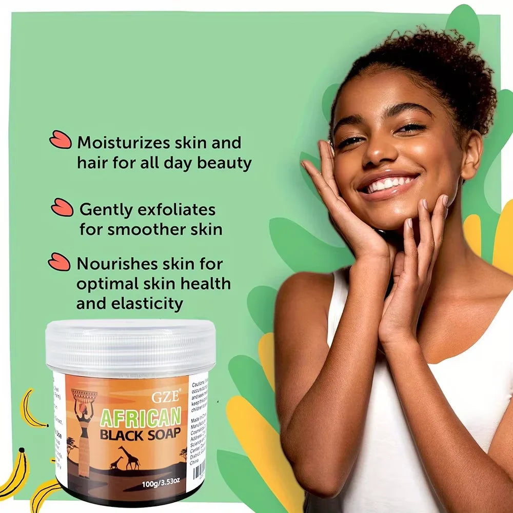 GlowTrio™ African Black Soap – 3-in-1 Cleanser for Face, Hair & Body