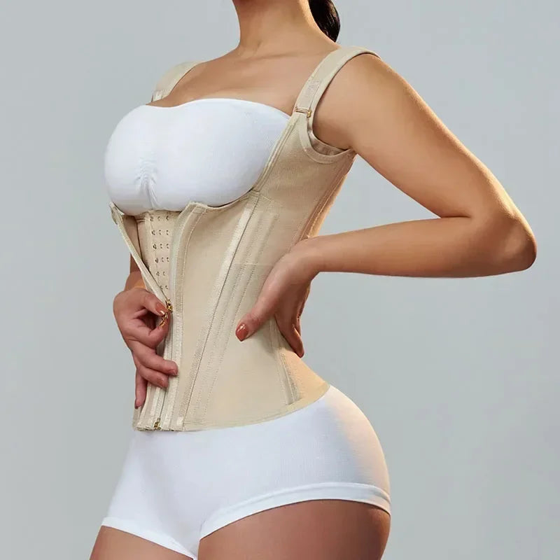 GlowGrip™ Waist Trainer Top – Snatched Support with Zipper & Hooks