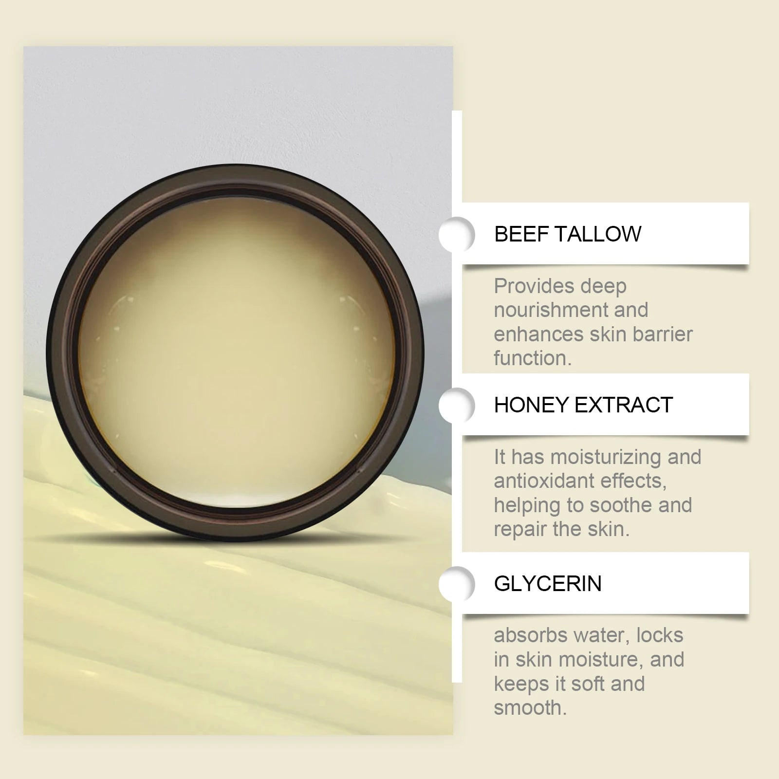Organic Whipped Tallow & Honey Moisturizer – Grass-Fed, Fast-Absorbing Skincare for Healthy Glow