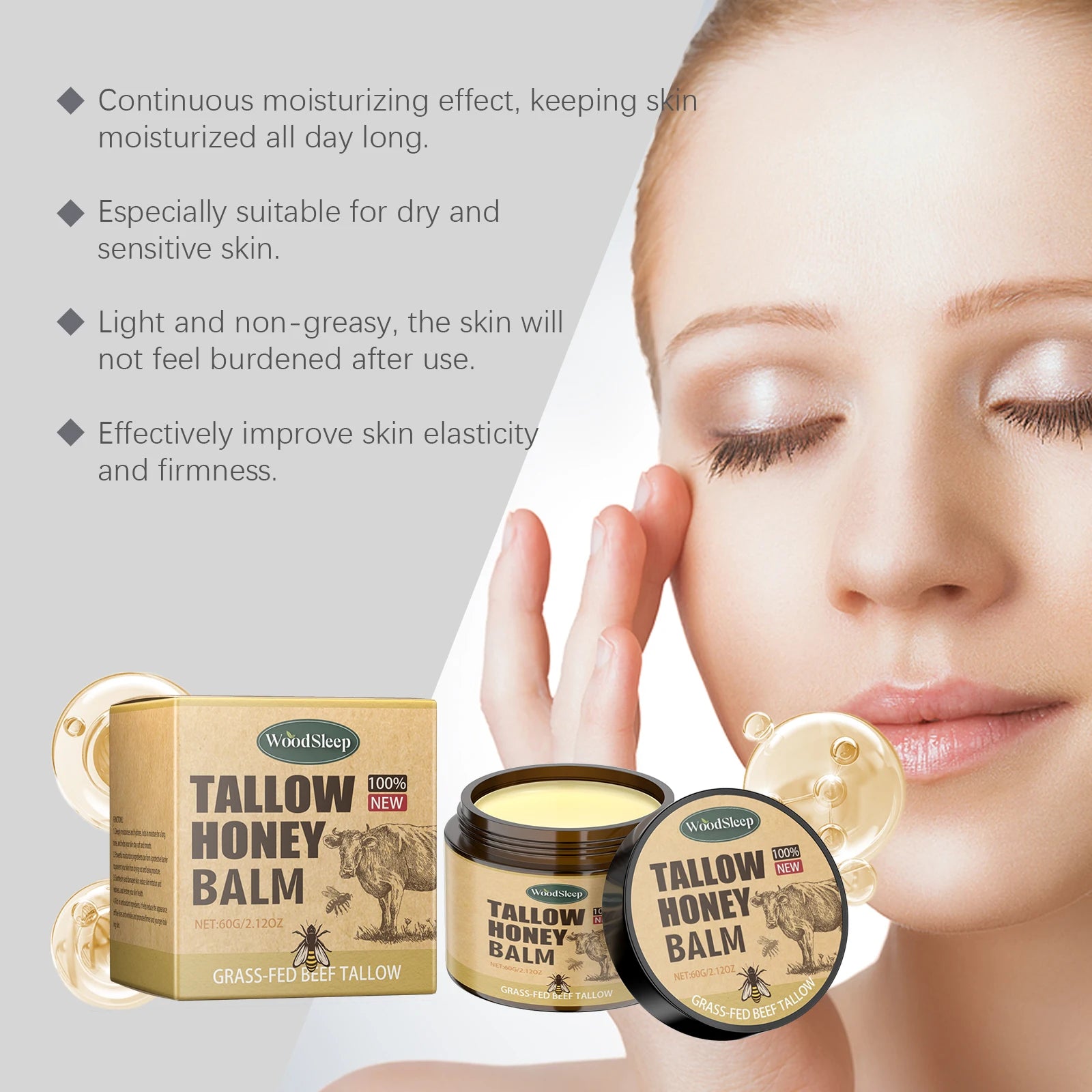Organic Whipped Tallow & Honey Moisturizer – Grass-Fed, Fast-Absorbing Skincare for Healthy Glow