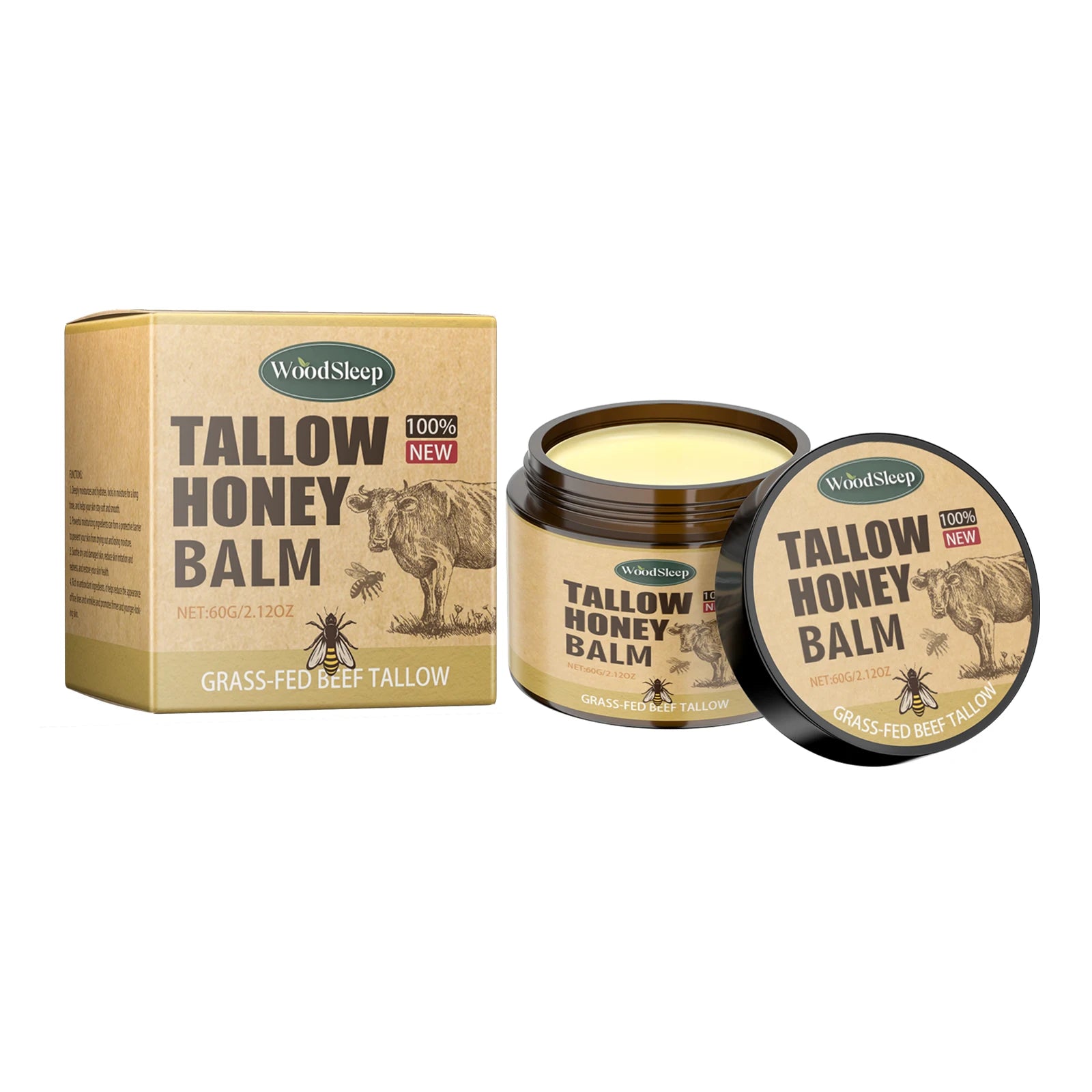 Organic Whipped Tallow & Honey Moisturizer – Grass-Fed, Fast-Absorbing Skincare for Healthy Glow