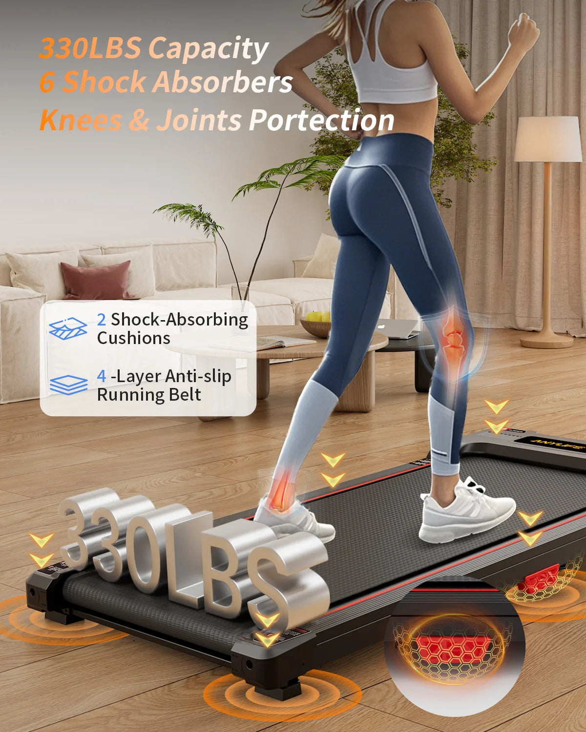 Under Desk Treadmill, Incline Walking Pad Treadmill 330lbs Capacity, 2.5HP Portable Treadmills for Home