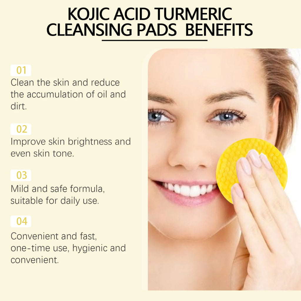 Gentle Turmeric & Kojic Acid Facial Pads – Deep Cleanse, Fade Spots, Control Oil