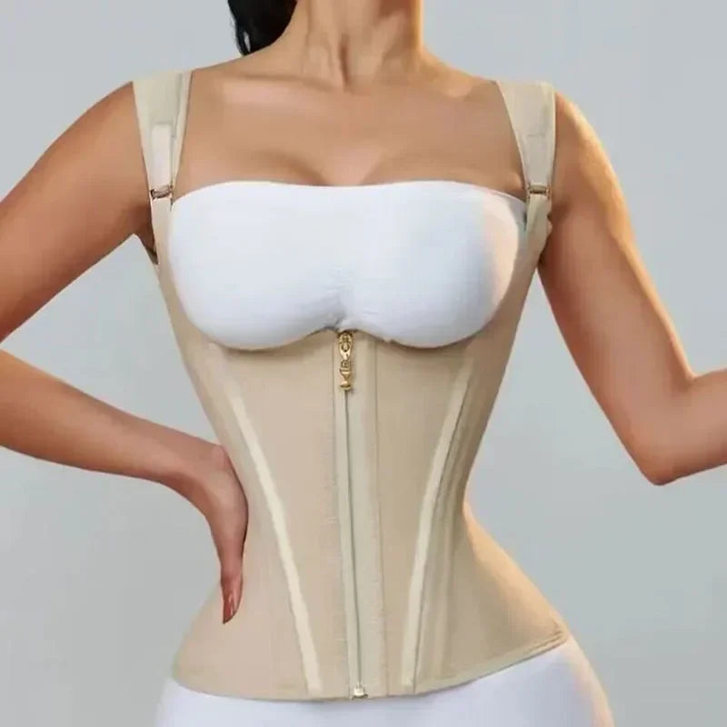 GlowGrip™ Waist Trainer Top – Snatched Support with Zipper & Hooks