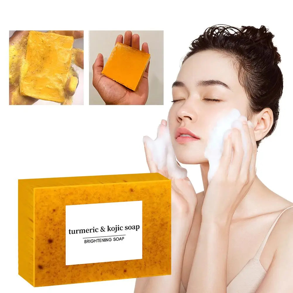 Handmade Turmeric Soap with Kojic Acid & Lemon – Skin Brightening Facial & Shower Bar 100g