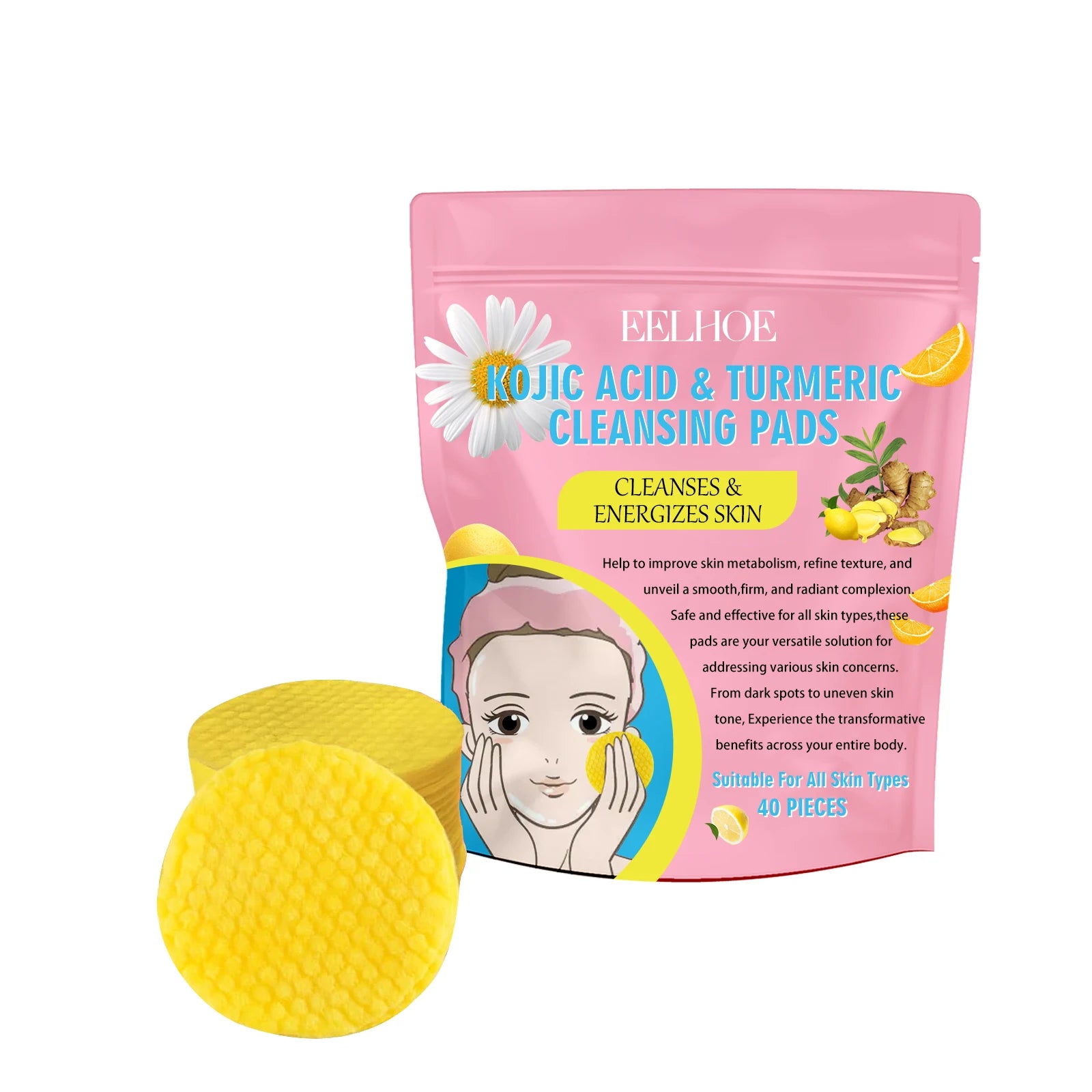 Gentle Turmeric & Kojic Acid Facial Pads – Deep Cleanse, Fade Spots, Control Oil
