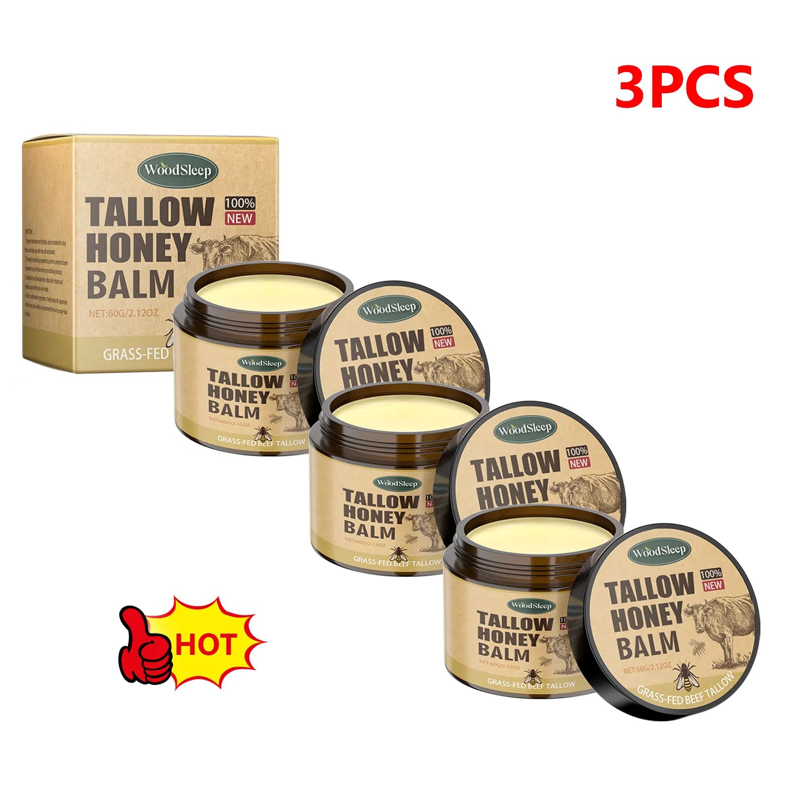 Organic Whipped Tallow & Honey Moisturizer – Grass-Fed, Fast-Absorbing Skincare for Healthy Glow
