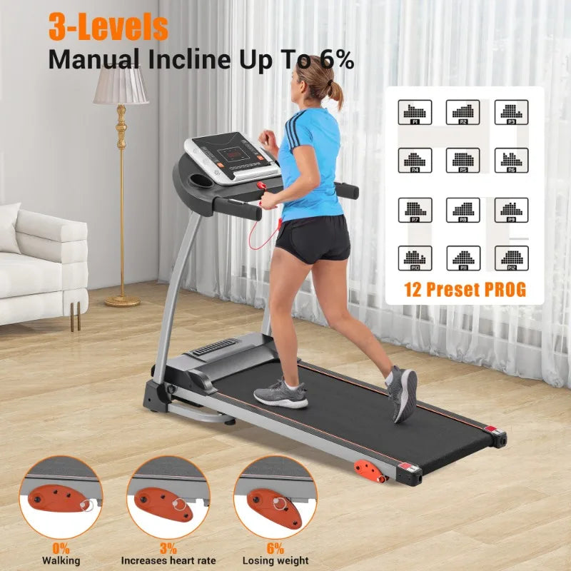 Easy-Fold Treadmill – 2.5HP Motor, 3-Level Incline, Pulse Monitor & Tablet Holder