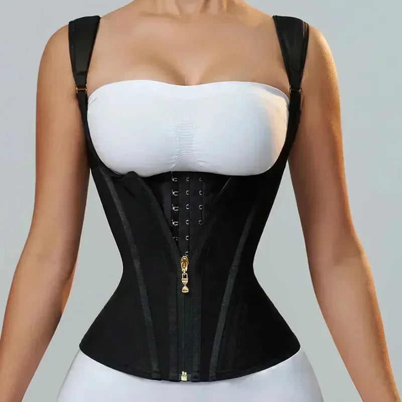 GlowGrip™ Waist Trainer Top – Snatched Support with Zipper & Hooks