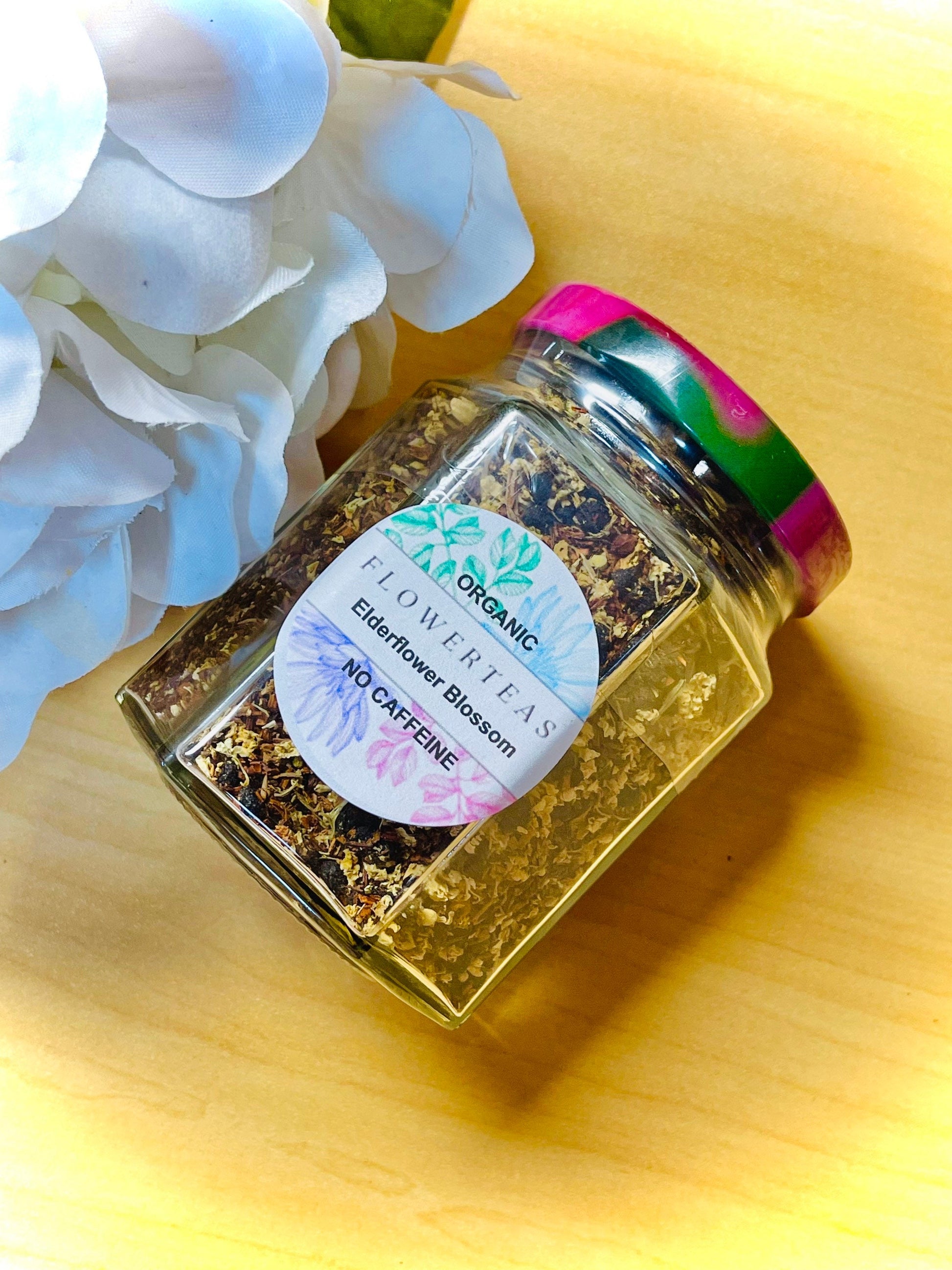 Elderflower Blossom Tea No Caffeine Loose Leaf in Jar